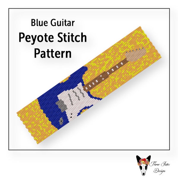 Modèle de bracelet de perles, deux gouttes, point peyotl numéro égal, fichier PDF à téléchargement immédiat, guitare bleue et jaune