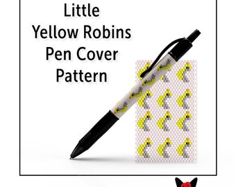 Beaded Pen Cover Pattern, Even Count Peyote Stitch, Instant Download PDF File, Little Yellow Robins
