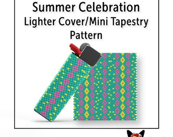 Beaded Lighter Cover Pattern, Even Count Peyote Stitch, Mini Tapestry, Instant Download PDF File, Summer Celebration