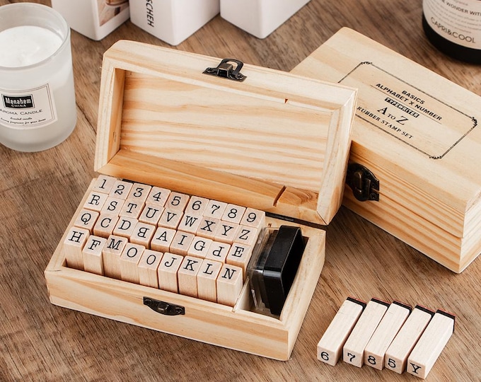 Capital Letters And Numbers Set, 26 Uppercase Letters Stamps, 10 Numbers Stamps, Wooden Rubber Stamps, Alphabet and Number Set With Ink Pad