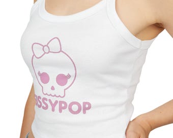 Pink Skull Tank Top | SISSYPOP Graphic, Pastel Goth, Femboy Clothes, Crossdresser Apparel, Sissy Outfit