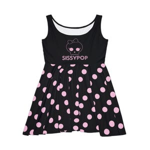SissyPop Skater Dress, LGBTQ Clothing, Femboy Outfit, Black Dress with Pink Polka Dots, Sissy Pop Girl Skull Logo, Pop Fashion