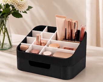 Makeup Organizer with Drawer | Vanity Storage for Cosmetics, Lipsticks & Brushes | Minimalist Makeup Holder