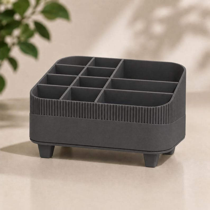 Makeup Organizer | Vanity Cosmetic Storage | Brush Holder | Desk Organizer | Bathroom Tray | Skincare Display Graphite Grey