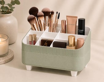 Makeup Organizer | Vanity Cosmetic Storage | Brush Holder | Desk Organizer | Bathroom Tray | Skincare Display