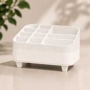 Makeup Organizer | Vanity Cosmetic Storage | Brush Holder | Desk Organizer | Bathroom Tray | Skincare Display Pearl White