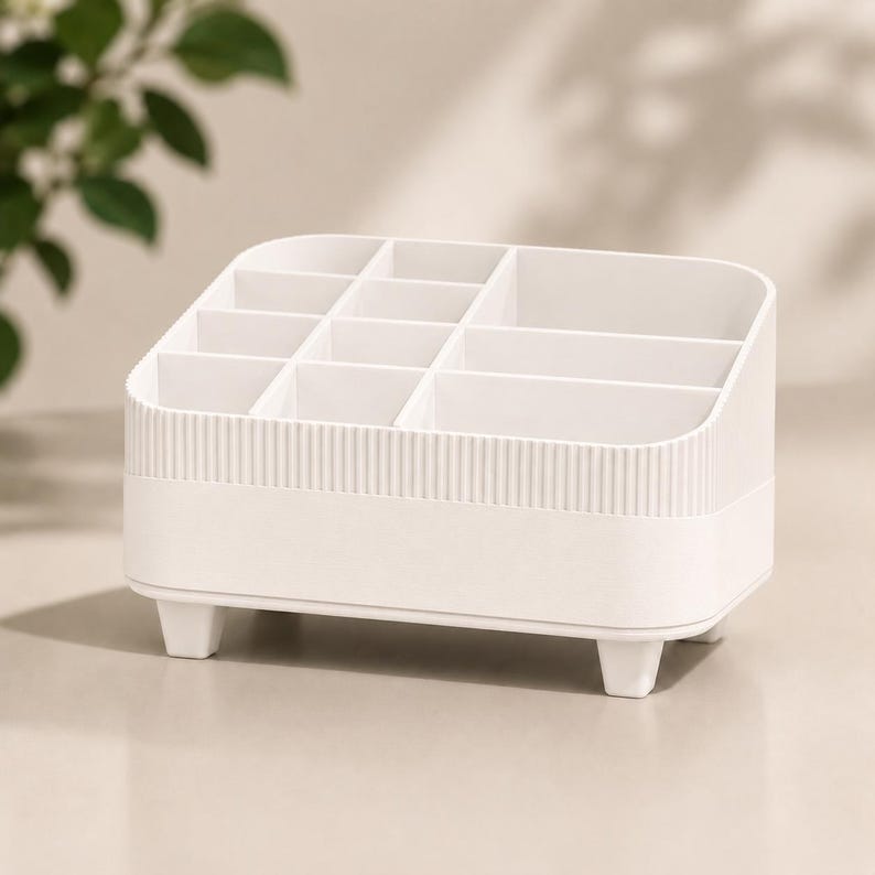 Makeup Organizer | Vanity Cosmetic Storage | Brush Holder | Desk Organizer | Bathroom Tray | Skincare Display Pearl White