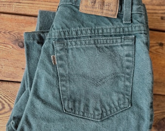Vaqueros Levi's vintage serie 900, de cintura alta, fabricados en EE. UU., de mezclilla verde, con pierna cónica, para mujer, talla 7