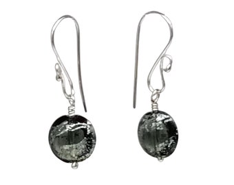 Murano Dichroic Silver and Black Sparkler Earrings