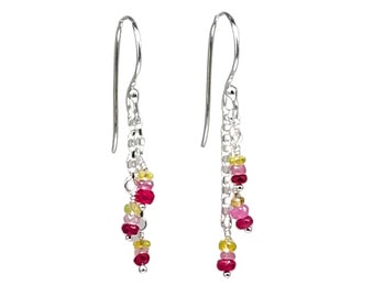 Red, Pink, and Yellow Sapphire and Sterling Silver Dangle Earrings