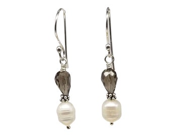 Baroque Pearl and Smoky Quartz Earrings, June Birthstone, Wedding Jewelry