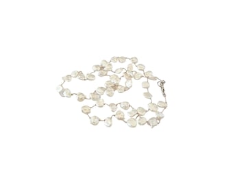 White Keishi Pearl Tin Cup (Floating) Necklace Hand-knotted on Silk