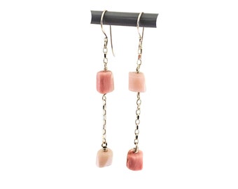 Natural Rough Pink Opal Long Earrings, October Birthstone