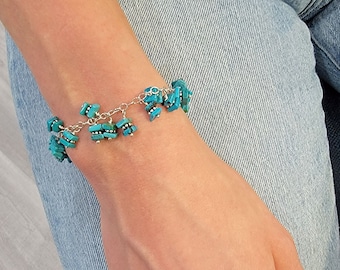 Unique Turquoise and Silver Charm Bracelet, December Birthstone