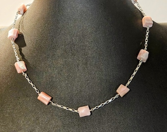 Rough Pink Opal Stations on a Sterling Silver Chain