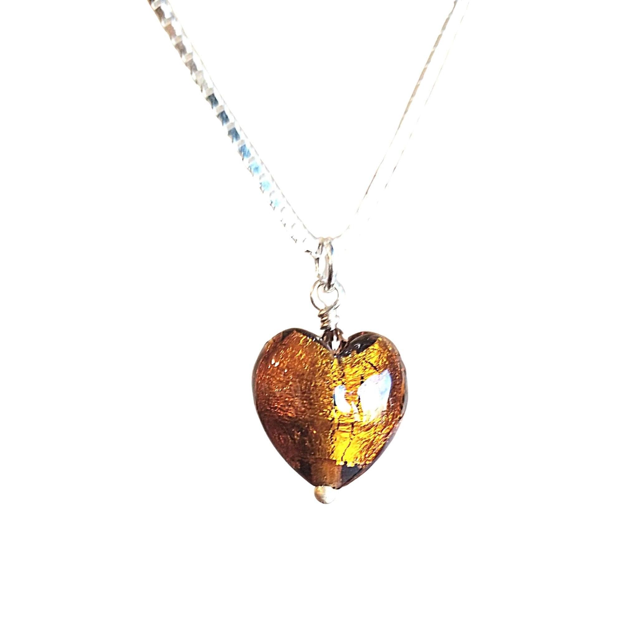 Topaz Murano Glass Heart-shaped Pendant on Sterling Silver Chain - Etsy