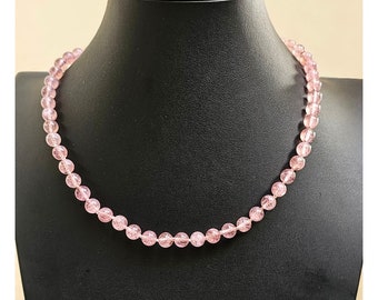 Natural Strawberry Quartz Necklace, Hand-Knotted on Soft Pink Silk