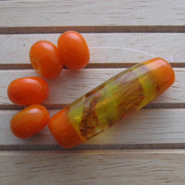 Orange and Yellow Handmade Lampwork Bead Set