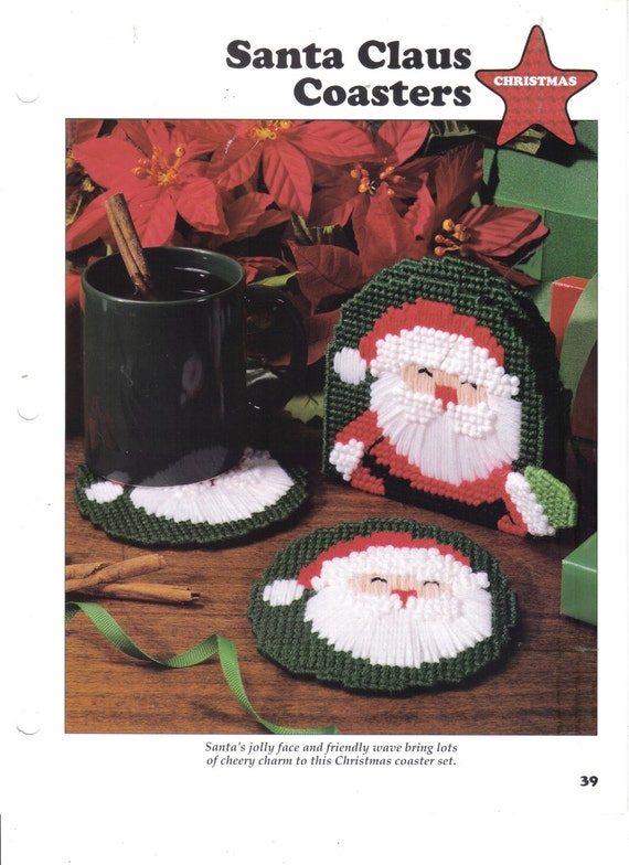 Santa Claus Coasters Plastic Canvas Pattern Leisure Arts - Etsy