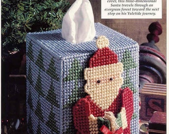 Folksy Santa Tissue Box Cover Plastic Canvas Pattern