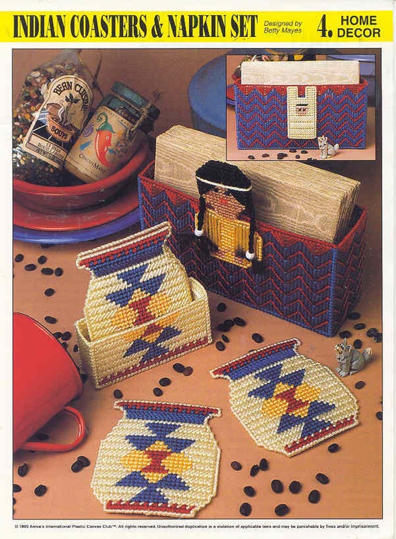 Indian Coasters and Napkin Set ~ plastic canvas pattern