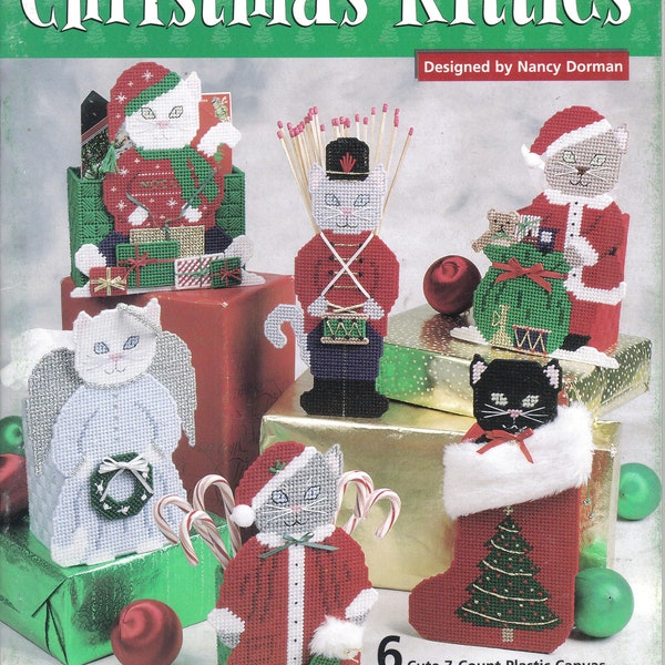 Christmas Kitties ~  Plastic Canvas Book from The Needlecraft Shop ~  soft cover book  ~  Like New Condition