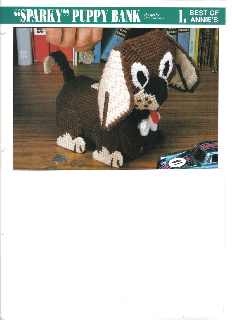 Sparky Puppy Bank ~ plastic canvas pattern