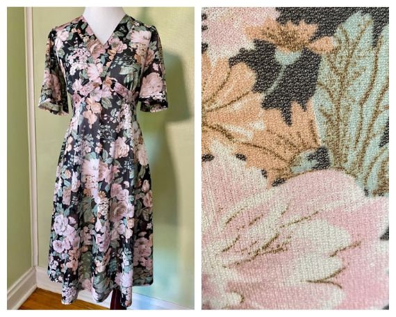 Vintage Sears sheer empire waist floral dress wit… - image 1