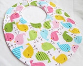 Baby Girl Bib - Birds in Spring - cotton bib with terry cloth backing
