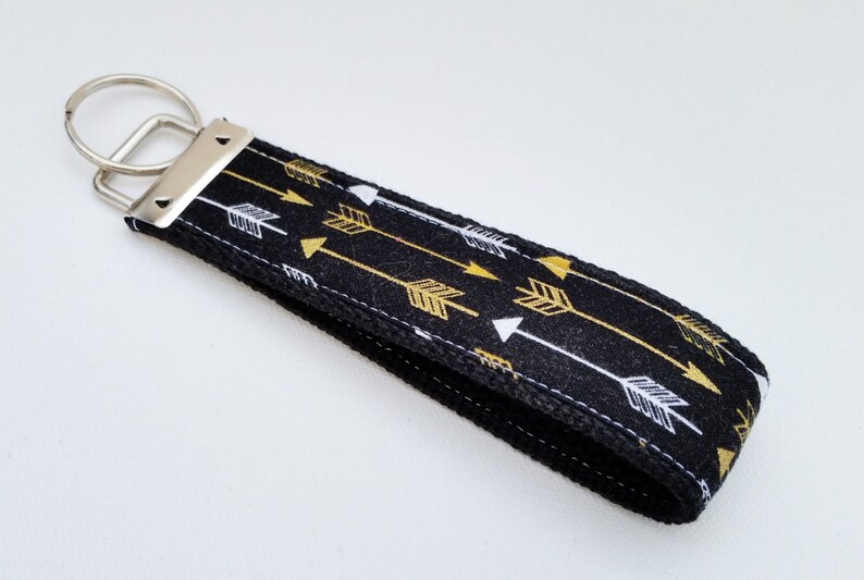 Keychain Wristlet Key fob Arrows in Metallic Gold, White and Black image 1