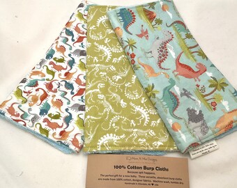 Burp Cloth Gift Set - Mini Dinos  - Neutral New Baby Gift Burp Pad Set