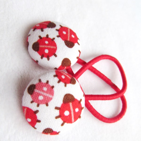 Ponytail holders - Bitty Ladybugs - Pony tail holders - fabric covered button hair ties