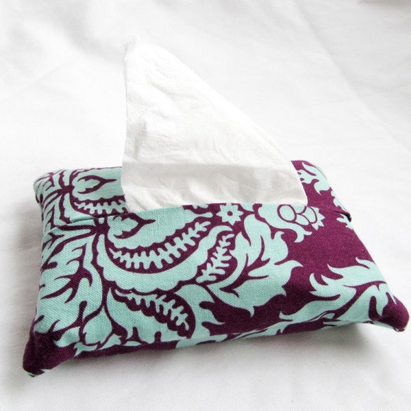 Pocket Tissue Cozy Cover - Aviary 2 Damask in Plum