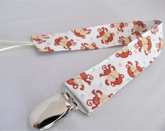 Universal Fabric Pacifier & Toy Clip - Mini Monkeys - Neutral - Paci Clip, Toy Clip, Binky Clip, Baby Shower Gift