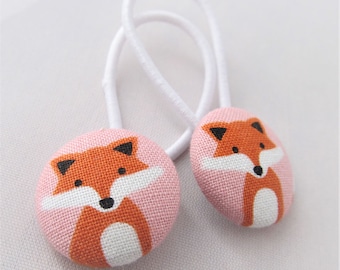 Fancy Foxes on Pink - Ponytail holders - fabric covered button hair ties