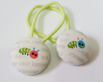 Ponytail holders - Kawaii Caterpillars - fabric covered button hair ties
