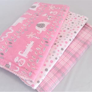Burp Cloth Gift Set for Baby Girl  - Modern Essentials - Pink and Gray Jungle Trio - Set of 3 Burp Rags Safari Print, Dots and Check