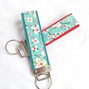 Wristlet Key Fob Key Chain - Orchard Blossom - Fabric Keychain on coordinating webbing