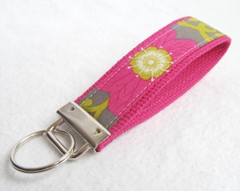 Wristlet Key Fob Key Chain in Rhapsody Floral - Fabric key chain with cotton webbing