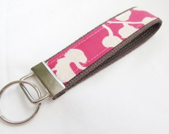 Wristlet Key Fob Key Chain in Amy Butler Coriander in Pink with Charcoal Webbing - LIMITED AVAILABILITY