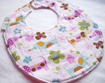 Baby Girl or Toddler Girl Bib - Pretty Little Puppies - Boutique Bib with terry cloth backing