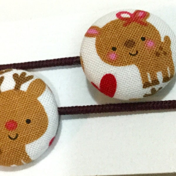 Ponytail holders - Reindeer - Great stocking stuffer - Winter Holiday Christmas ponytail holder -  fabric covered button hair ties