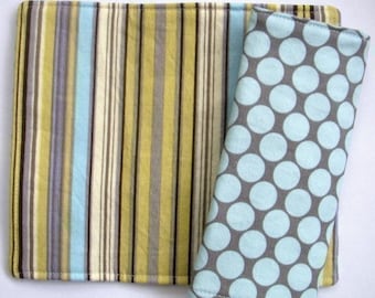 Reversible Car Seat Strap Covers - Amy Butler Dots in Blue and Lotus Stripe in Lime