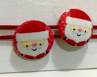 Ponytail holders - Santa - Great stocking stuffer - Winter Holiday Christmas ponytail holder - fabric covered button hair ties