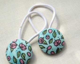 Pink Roses - Ponytail holders - fabric covered button hair ties