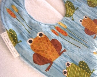 Baby Boy Bib - Feelin' Froggy - Boutique Bib with Terry Cloth Backing - Limited Edition