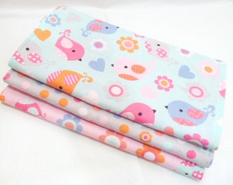 Sweet Birds in Pastel - Burp Cloth Gift Set for Baby Girl - 100% Cotton Burp Pads