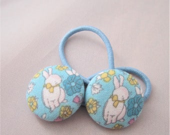 Bitty Bunnies - Easter - Ponytail holders - fabric covered button hair ties