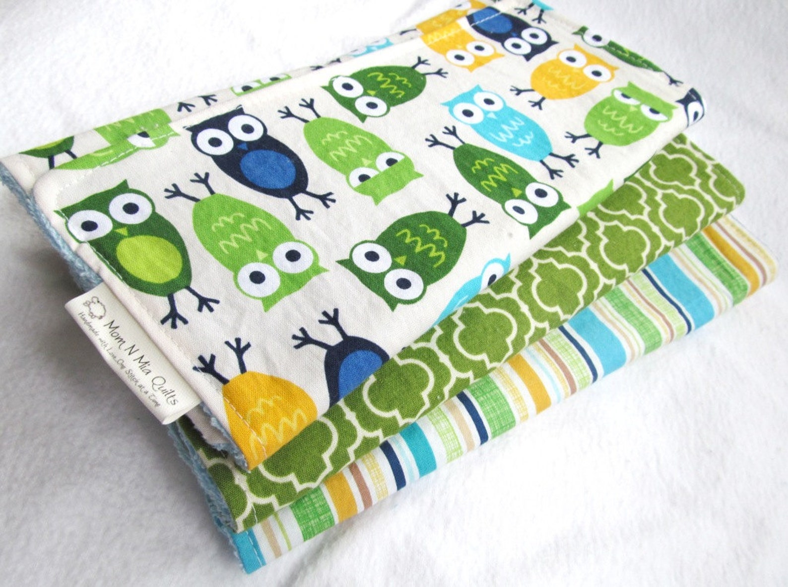 Baby Boy Burp Cloth Gift Set Owls in Blue Set of 3 Etsy