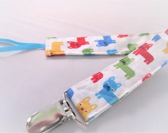 Universal Fabric Pacifier & Toy Clip - Mini Pups in Primary - Dogs Terrier - Paci Clip, Binky Clip, Baby Shower Gift